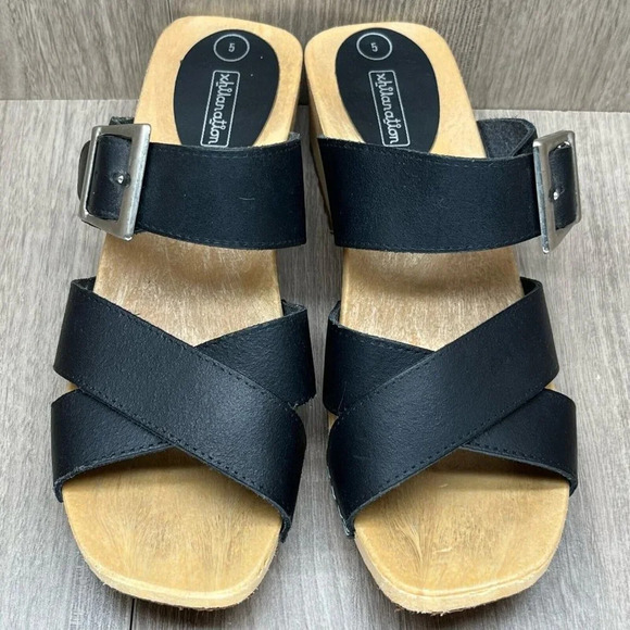Xhilanation Sandals Womens Size 5 Cross Strap Slides Chunky Heel Leather Black - Picture 5 of 11